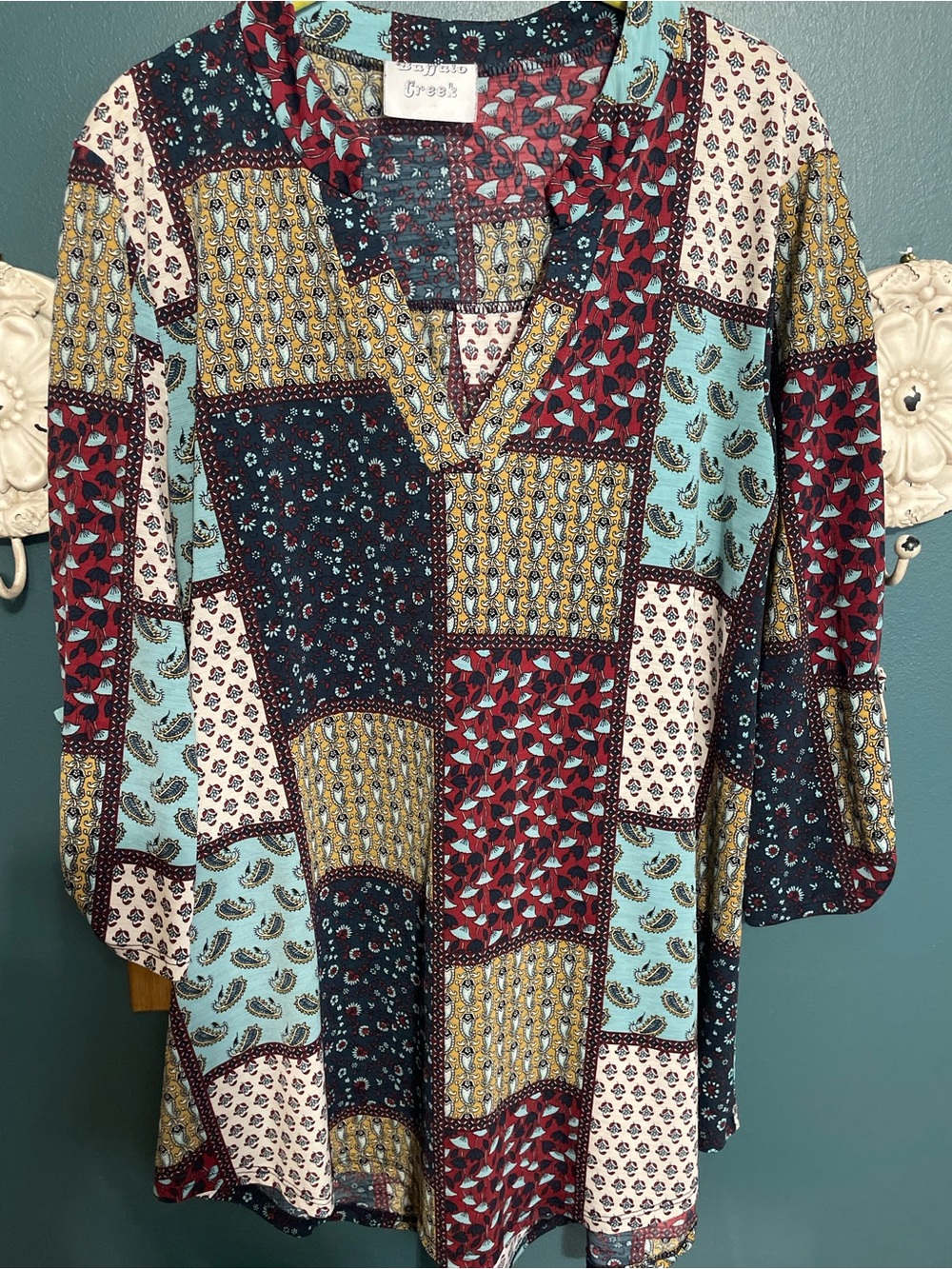 Buffalo Creek Crisscross Hinge Patchwork Print Blouse - Multi